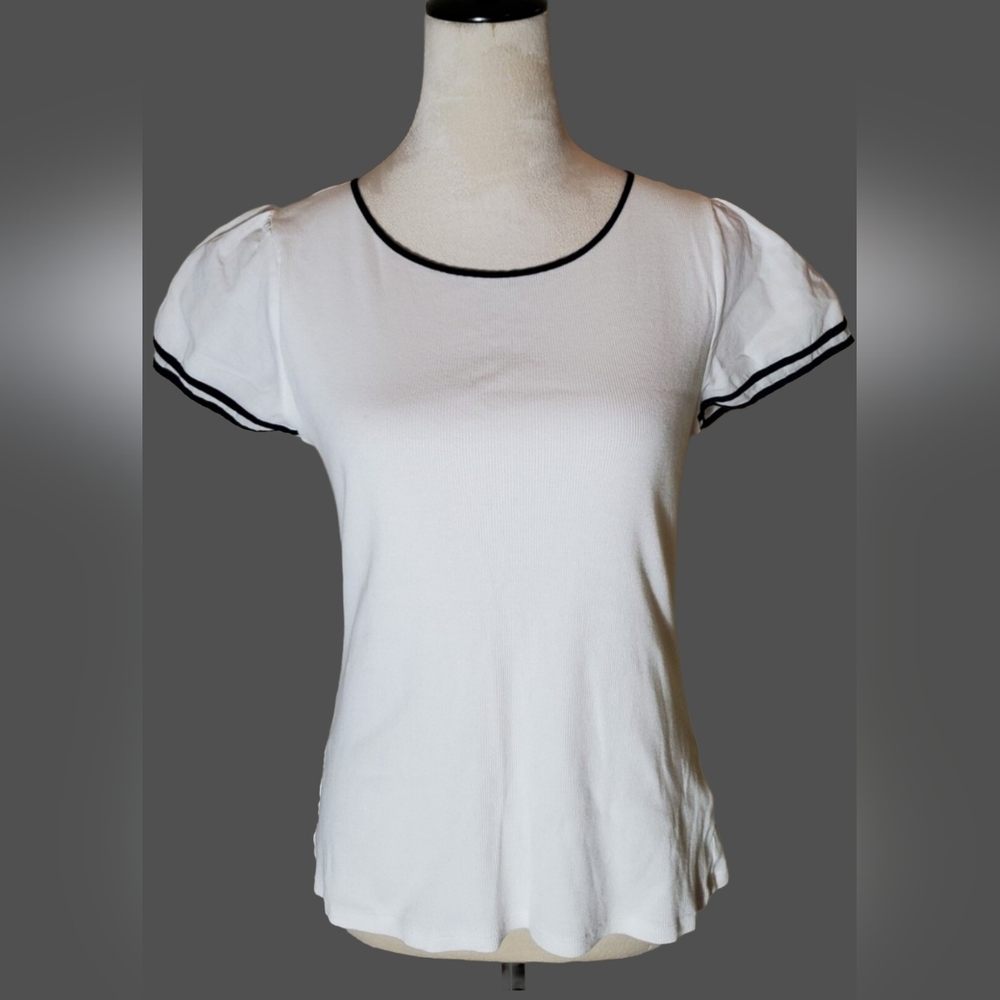 Lauren By Ralph Lauren White Puff Sleeve Women's Top